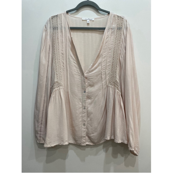 Love Tree Tops - Love Tree Button Up Lightweight Women Blouse 3X Pink Cottagecore Boho Crochet